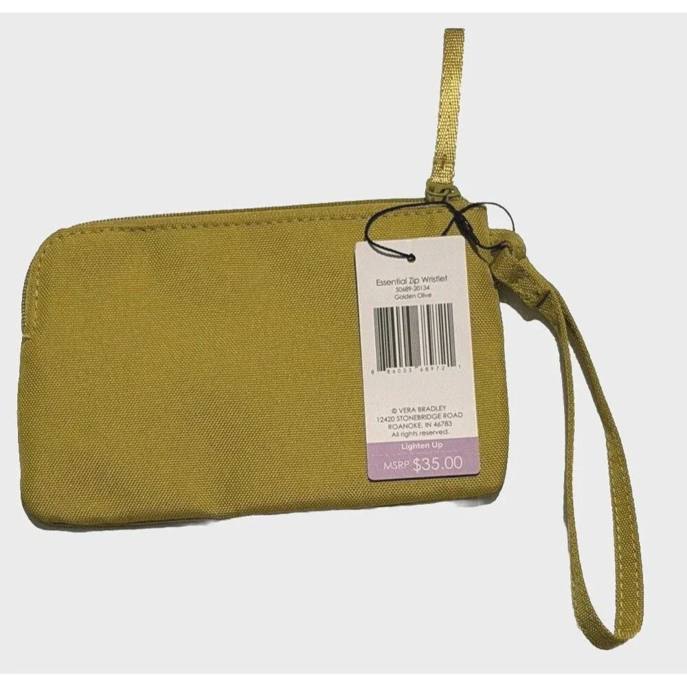 Vera Bradley Zip Wristlet Golden Olive Essentials Pouch Wallet NWT - Picture 2 of 8